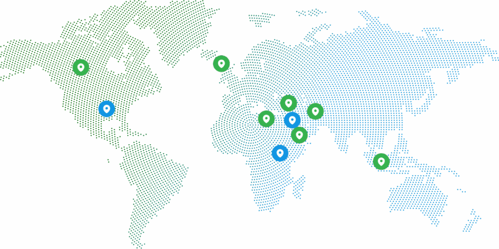 Netviss global branches map showing worldwide presence